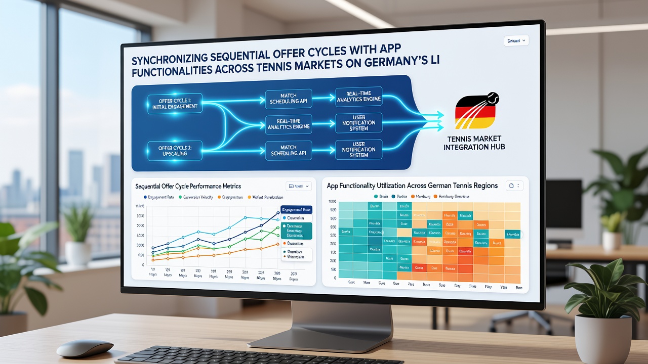 App-Dashboard mit synchronisierten Tennis-Angeboten und Zyklus-Tracking auf einer lizenzierten Plattform
